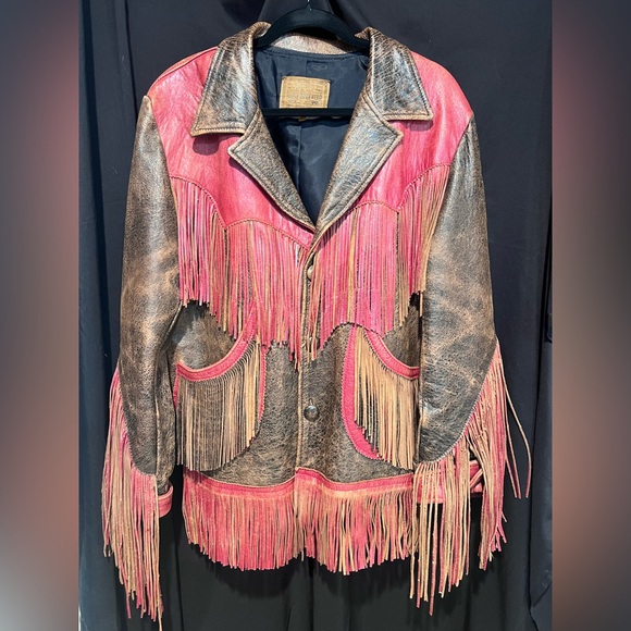 Double D Ranch Jackets & Blazers - Double D Ranch Red and Black Leather Fringe Jacket-Vintage